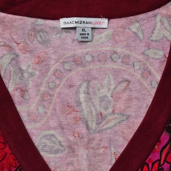 Isaac Mizrahi Live! Red & Pink Floral Print V Neck Button Front Cardigan Sweater - Picture 3 of 7